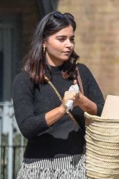 Jenna-Louise Coleman - Carrying a Big Pile of Delivery Boxes in London 05/18/2020