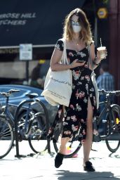 Lily James in a Black Floral Sress - Out in London 05/23/2020