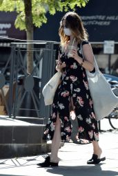 Lily James in a Black Floral Sress - Out in London 05/23/2020
