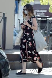 Lily James in a Black Floral Sress - Out in London 05/23/2020