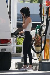 Lucy Hale Street Style - Pumping Gas in Beverly Hills 05/07/2020