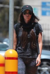 Megan Fox in Dark Gray T-Shirt and Blue Speckled Leggings  - Calabasas 05/07/2020