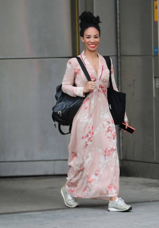 Michelle Ackerley in a Pink Dress - Leaving BBC TV Studio in London 05/08/2020