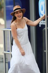 Myleene Klass Summer Chic in a White Maxi Dress and a Fedora