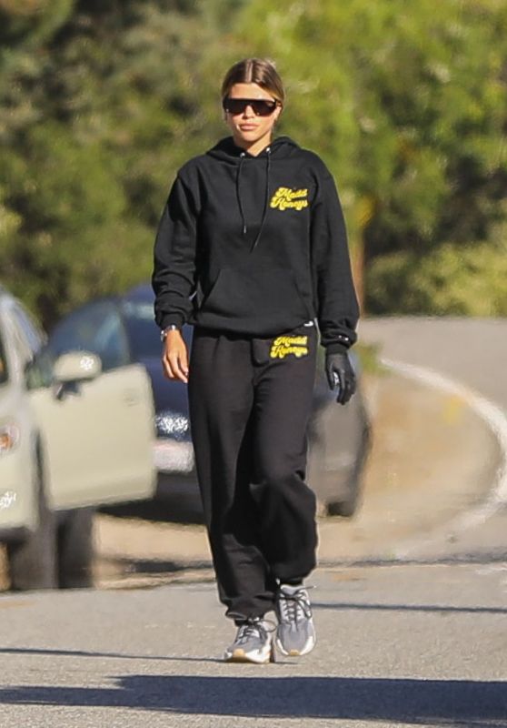 Sofia Richie in Black Hoodie and Matching "Mada Honeys" Sweatpants - Hiking in Malibu 05/14/2020