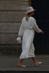 Vogue Williams in a White Dress and Fedora - London 05/10/2020