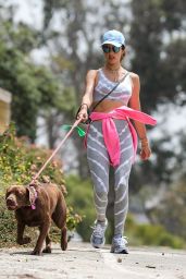 Alessandra Ambrosio in a Grey Patterned Sports Bra and Matching High