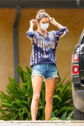 Alessandra Ambrosio in a Hand-Dyed and Embroidered Blouse and Denim Shorts - Malibu 06/16/2020