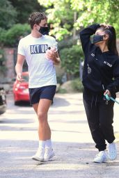 Ariana Grande in All-Black Sweats and White and Blue Nike Trainers 06/21/2020
