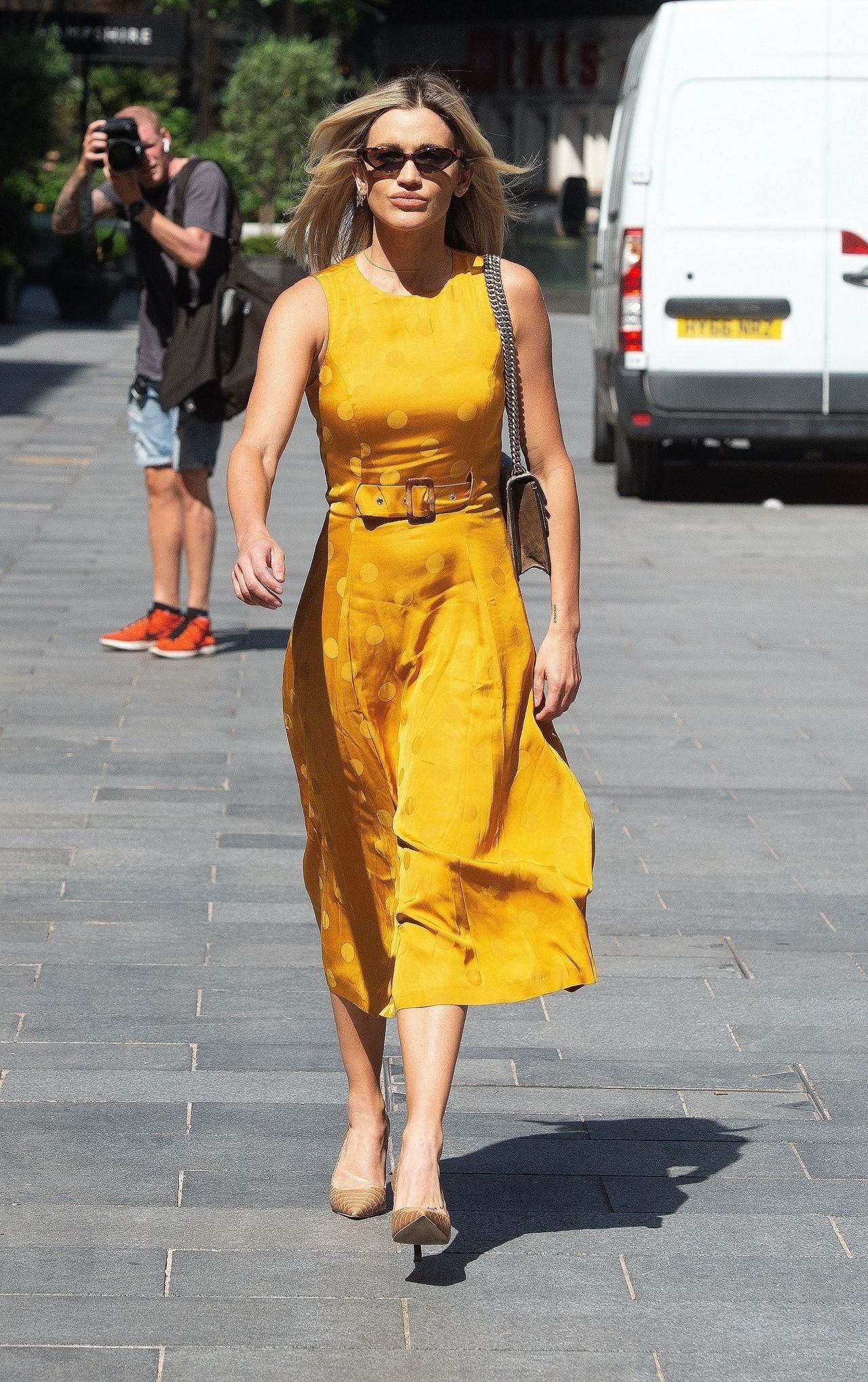 Ashley Roberts in a Mustard Yellow Midi Dress 06/02/2020 • CelebMafia