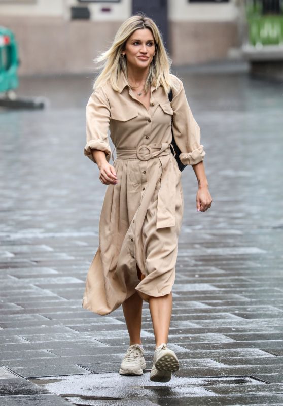 Ashley Roberts in Cream Belted Shirt Dress and Trainers 06/18/2020