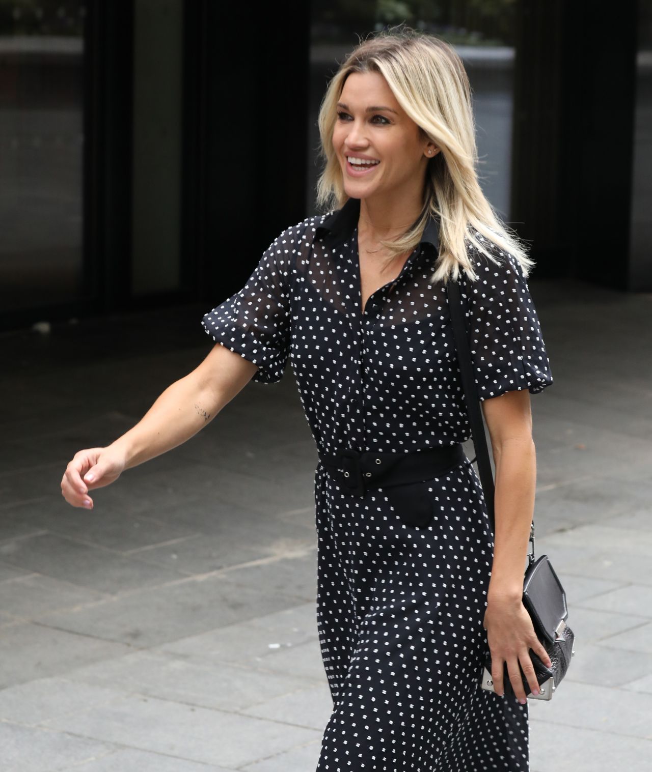 Ashley Roberts in Polka Dot Dress and Statement Blue Heels 06/11/2020