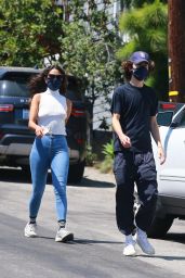 Eiza González  in a White Sleeveless Turtleneck Top and Light Blue Skinny Jeans 06/28/2020