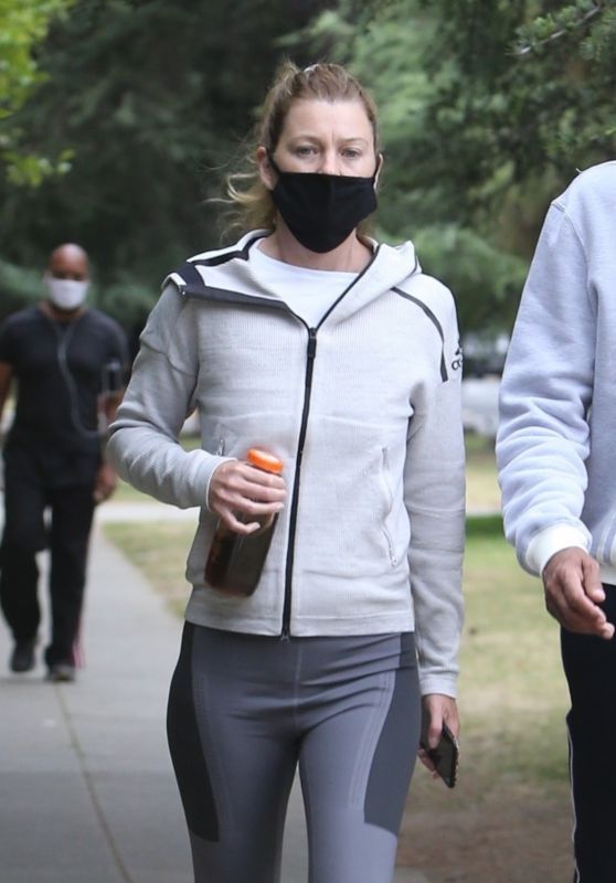 Ellen Pompeo in Workout Gear and a Face Mask 06/16/2020