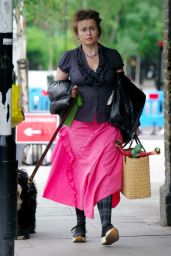 Helena Bonham Carter in a Ruffled Blouse and Pink Skirt 06/08/2020
