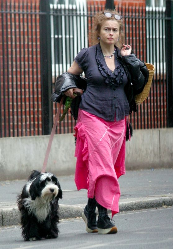 Helena Bonham Carter in a Ruffled Blouse and Pink Skirt 06/08/2020