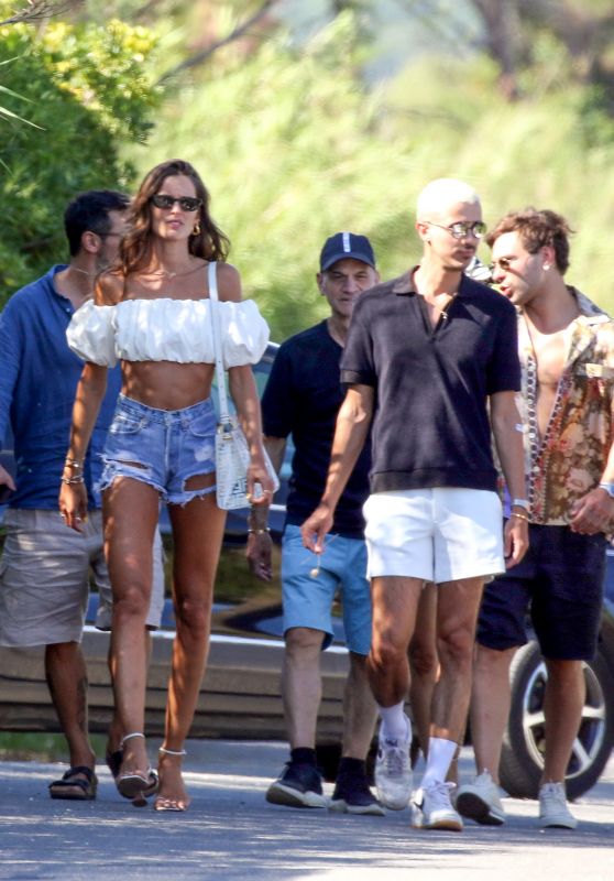 Izabel Goulart in White Crop Top and Tiny Denim Shorts - Saint-Tropez 06/08/2020