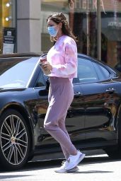 Katharine McPhee in Pink Tie-Dye Shirt and a Pair of Purple Leggings 06/20/2020