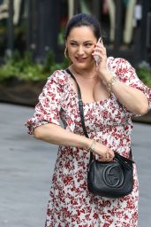 Kelly Brook in a Red and White Floral Dress 06/16/2020