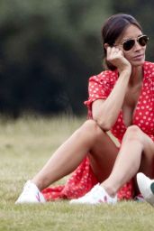 Melanie Sykes in a Bright Red Summery Dress - Primrose Hill Park 06/17/2020