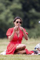 Melanie Sykes in a Bright Red Summery Dress - Primrose Hill Park 06/17/2020