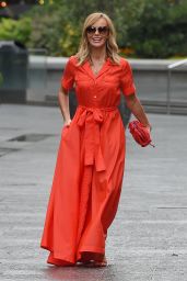 Amanda Holden in a Red Maxi Dress and Matching Heels- London 07/15/2020