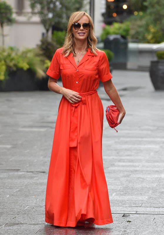 Amanda Holden in a Red Maxi Dress and Matching Heels- London 07/15/2020