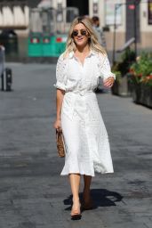 Ashley Roberts in a White Broderie Anglaise Dress - London 07/20/2020