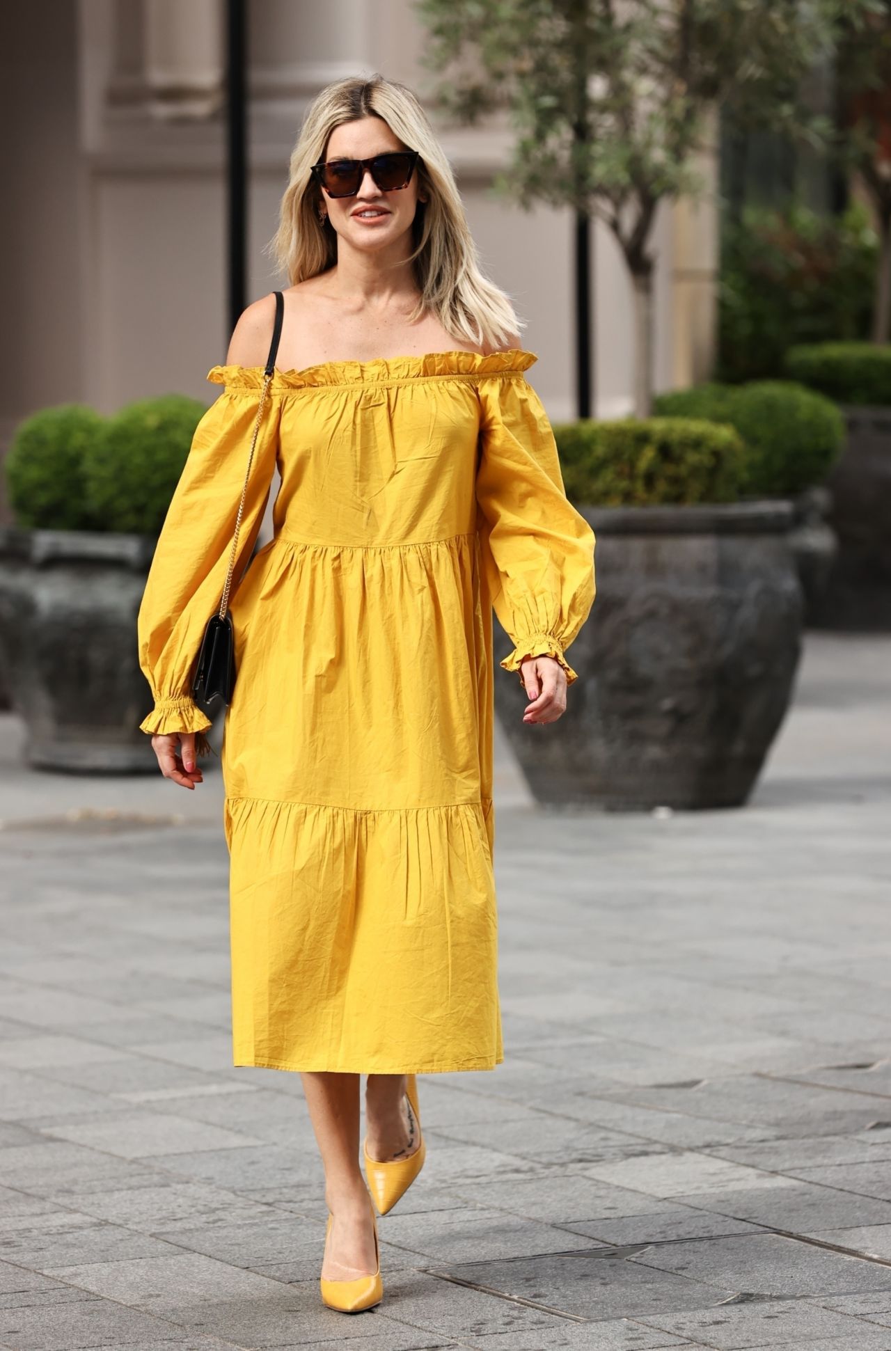 Ashley Roberts in Mustard Yellow River Island Dress - London 07/28/2020 ...