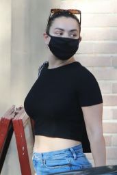 Charli XCX in a Black Crop Top and Denim Shorts - LA 07/14/2020