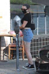 Charli XCX in a Black Crop Top and Denim Shorts - LA 07/14/2020