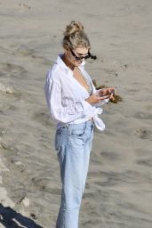 Charlotte McKinney in a Bikini Top - Beach in Los Angeles 07/19/2020