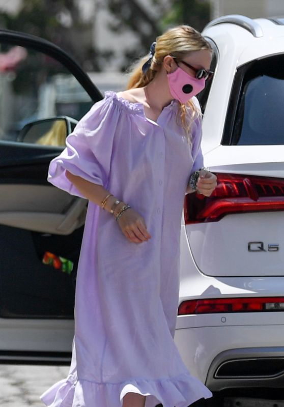Dakota Fanning in Flowy Lilac Dress - LA 07/06/2020