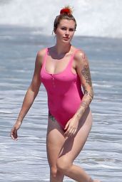 Ireland Baldwin in a Pink Swimsuit at the Beach in Malibu 07/20/2020