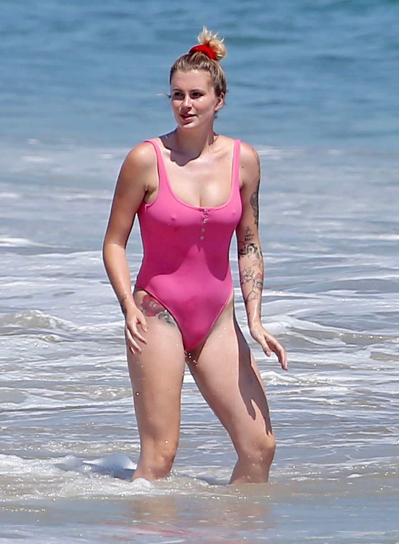 Ireland Baldwin in a Pink Swimsuit at the Beach in Malibu 07/20/2020.