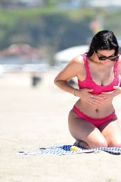 Jessica Gomes in a Bright Pink Bikini on the Beach in Malibu 07/16/2020