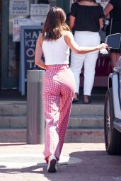 Kendall Jenner in a Pair of Red Gingham Print Pants and a Crop Top - Malibu 07/29/2020