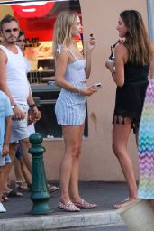Kimberley Garner in Check Mini Skirt and Bustier Top - Eating Ice Cream in Saint-Tropez 07/29/2020