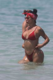 Lis Vega in a Red Bikini - Beach in Miami 07/21/2020