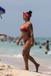Lis Vega in a Red Bikini - Beach in Miami 07/21/2020