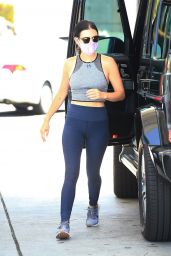 Lucy Hale in Workout Outfit - Pumps Gas in Los Angeles 07/17/2020