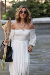 Myleene Klass in a Flowing White Off-the-shoulder Dressat - London 07/22/2020
