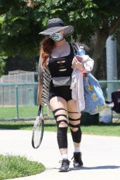 Phoebe Price - Tennis Practice in Ripped Up Leggings in LA 07/20/2020