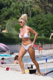 Victoria Silvstedt in a White Bikini at Jardin Tropezina in Saint-Tropez 07/28/2020