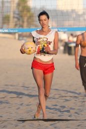 Alessandra Ambrosio in a Red Bikini - Plays Volleyball in Malibu 08/09/2020