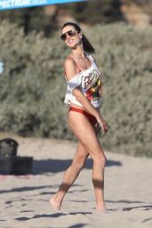 Alessandra Ambrosio in a Red Bikini - Plays Volleyball in Malibu 08/09/2020
