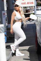 Blac Chyna in an All-White Outfit - Pumping Gas in Calabasas 08/09/2020