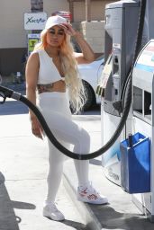 Blac Chyna in an All-White Outfit - Pumping Gas in Calabasas 08/09/2020