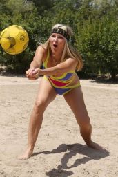 Caprice Bourret in a Swimsuit Playing Volleyball on the Beach in Ibiza 08/03/2020