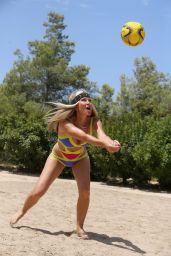 Caprice Bourret in a Swimsuit Playing Volleyball on the Beach in Ibiza 08/03/2020